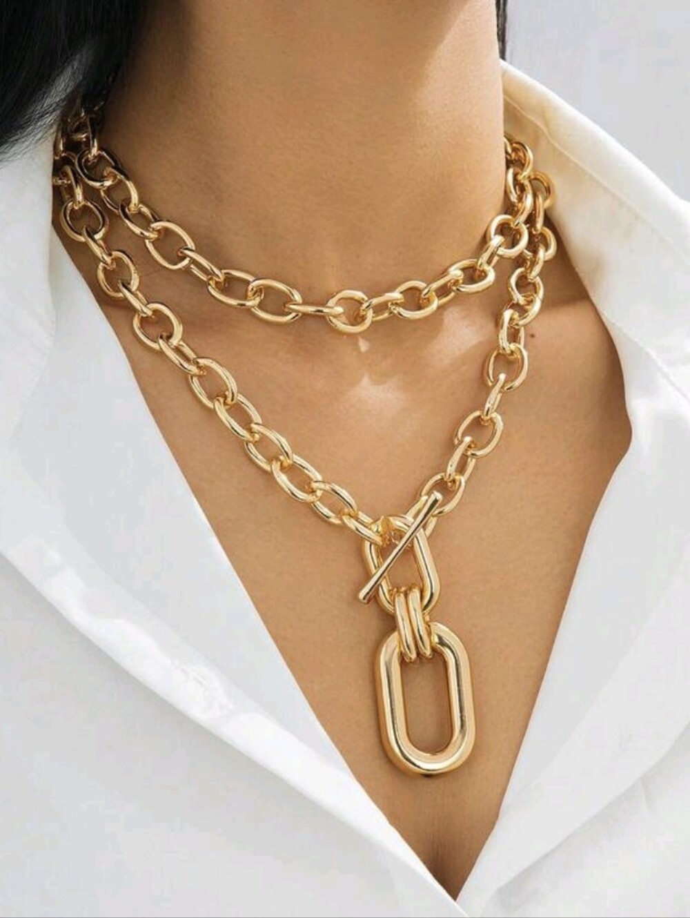 Gold Chunky Link Toggle Necklace - Women Jewelry